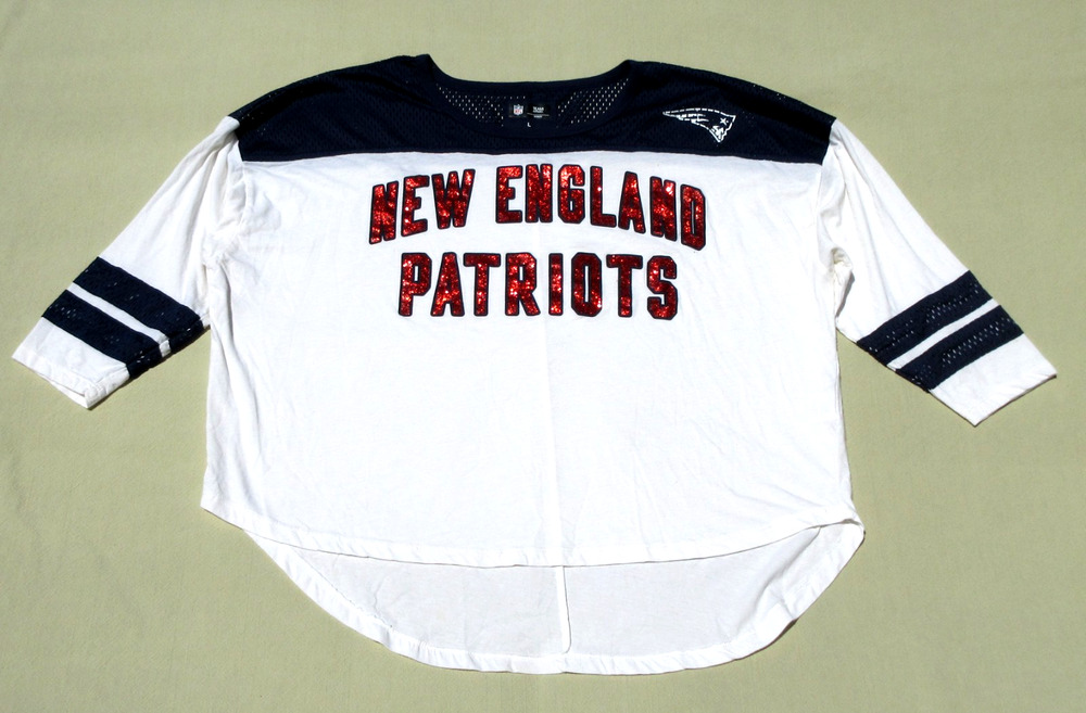 New England Patriots Womens Large Football NFL Glitter 3/4-Sleeve Raglan Shirt